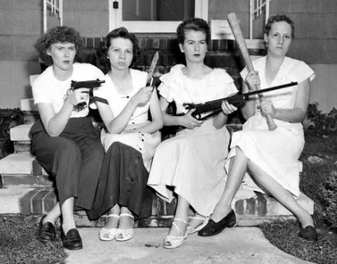 Photo of housewives with guns, reposted by The Yale Record college humor magazine.