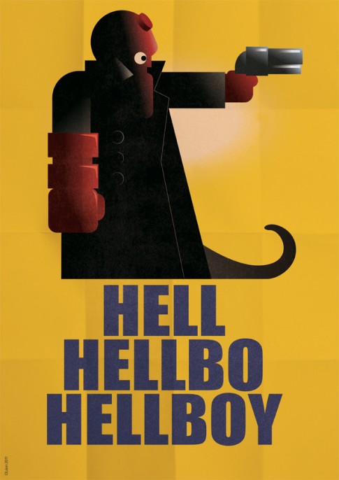 Faux deco Hellboy poster by Gregoire Guillemin reposted by The Yale Record college humor magazine