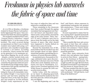 Freshman in physics lab unravels the fabric of space and time